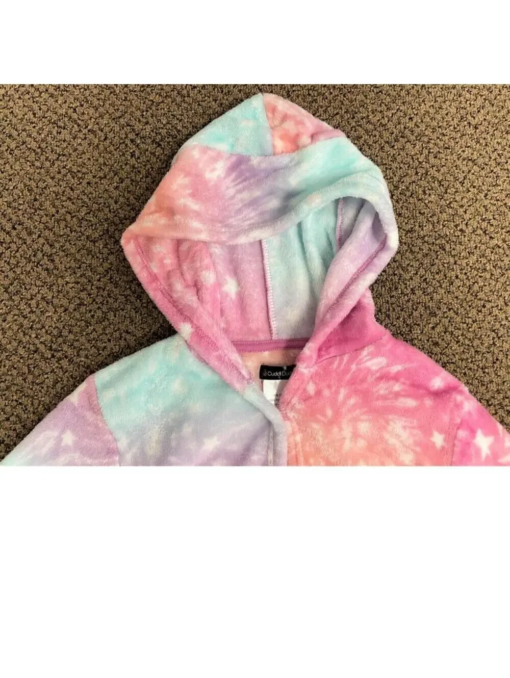 Cuddl Duds Bath Robe Girls 6/6X Pink Rainbow Hooded Fleece Long Sleeve Winter